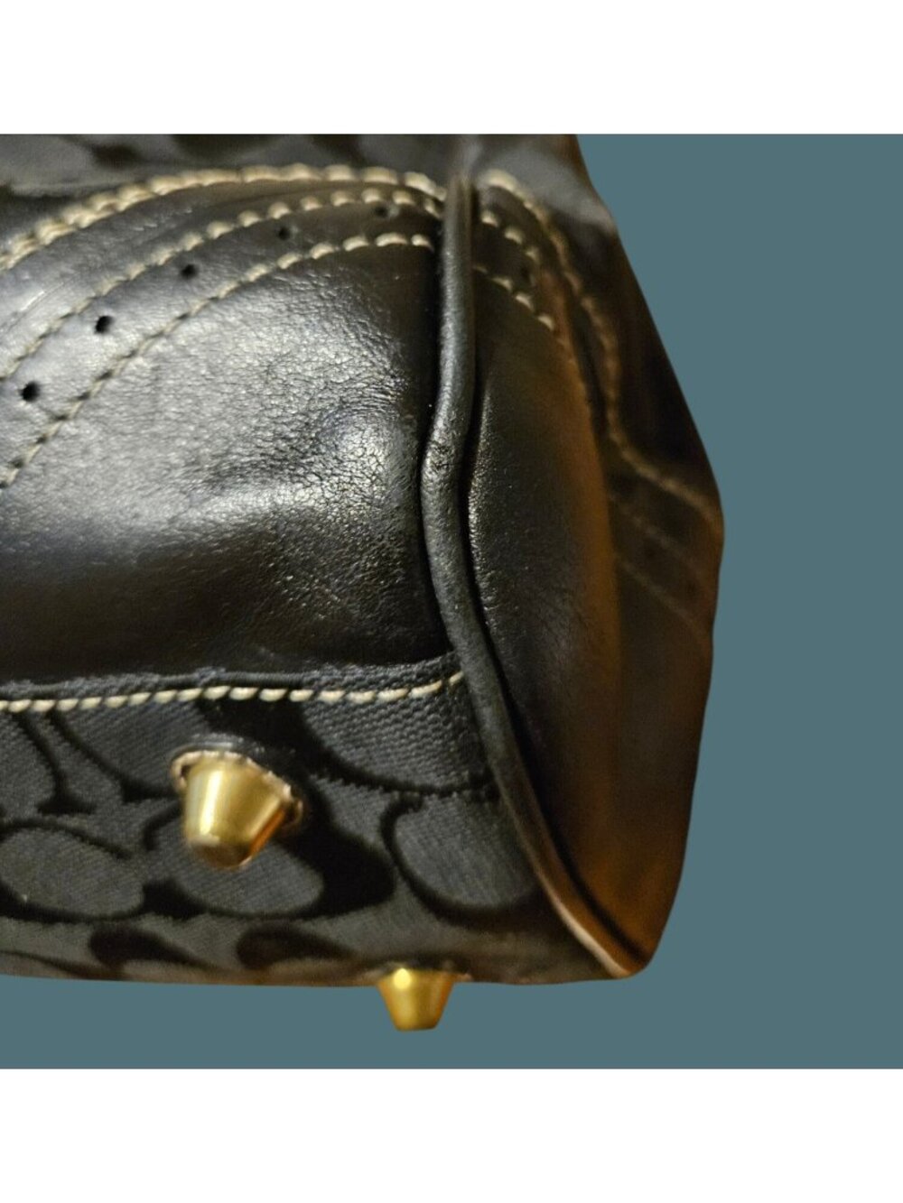 Coach Vintage Y2k Black Hampton Jacquard Signature Leather Trim Satchel Bag - Picture 7 of 16